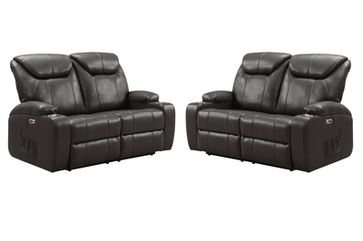 Cinema Grey Electric 2+2 Seater Leather Recliner Sofa Set With Two Cup Holders