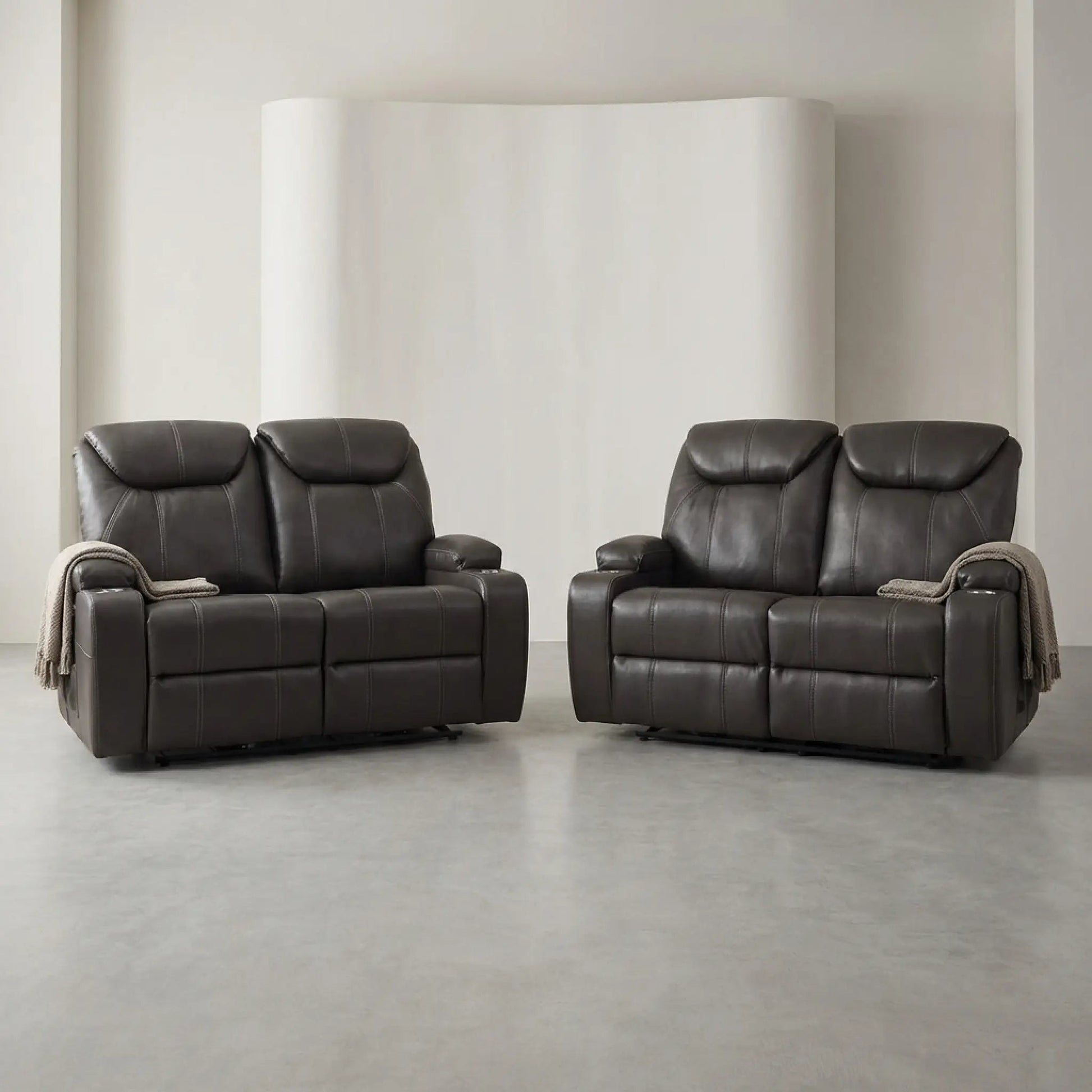 Cinema Grey Electric 2+2 Seater Leather Recliner Sofa Set With Two Cup Holders - Furniture Instore