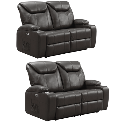 Cinema Grey Electric 2+2 Seater Leather Recliner Sofa Set With Two Cup Holders