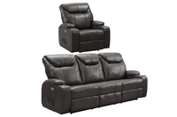 Cinema Grey Electric Leather 3+1 Recliner Sofa set With Two Cup Holders