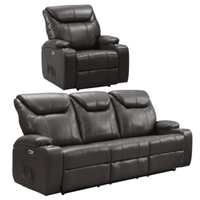 Cinema Grey Electric Leather 3+1 Recliner Sofa set With Two Cup Holders