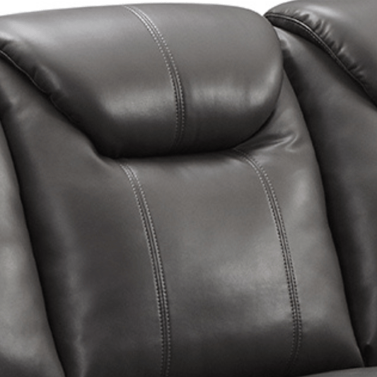 Close-up of a dark brown leather recliner chair
