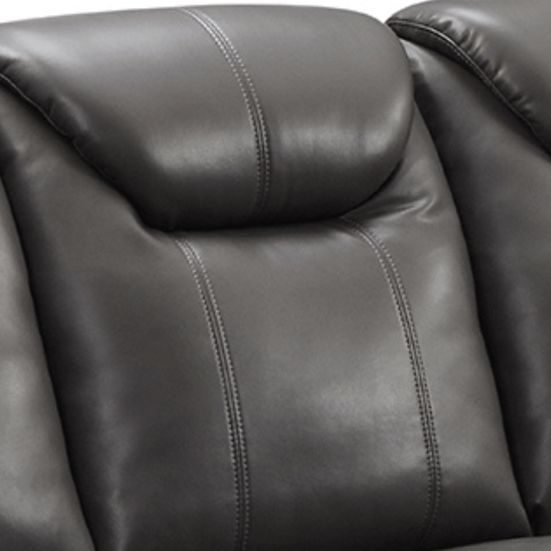 Close-up of a dark brown leather recliner chair