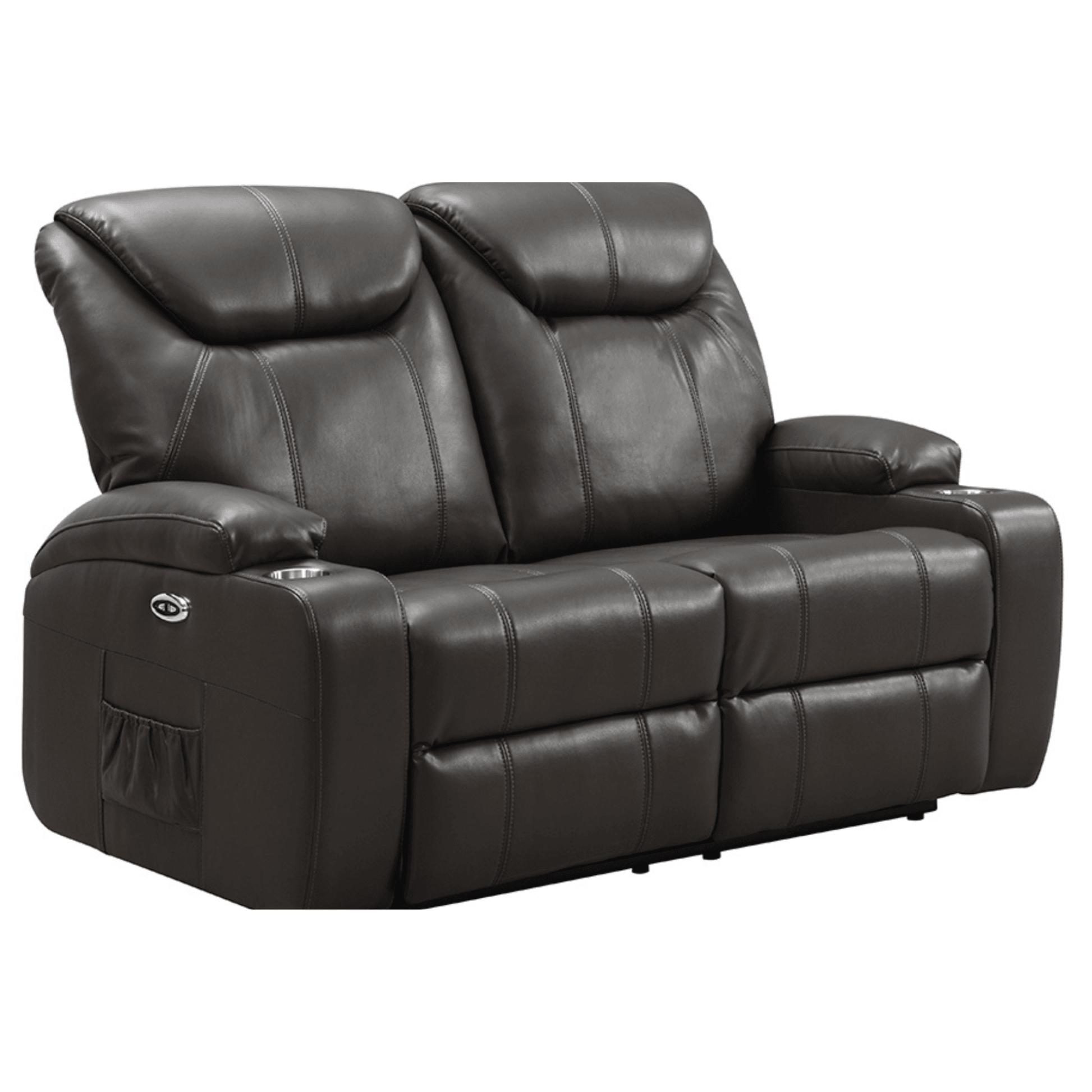 Black leather reclining sofa on a white background