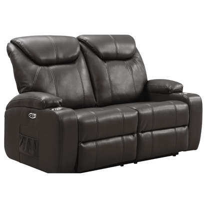 Black leather reclining sofa on a white background