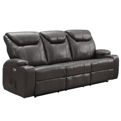Cinema Grey Electric Leather 3 Seater Recliner Sofa With Two Cup Holders