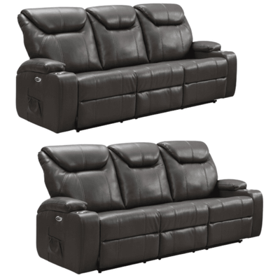 Cinema Grey Electric Leather 3+3 Recliner Sofa With Two Cup Holders