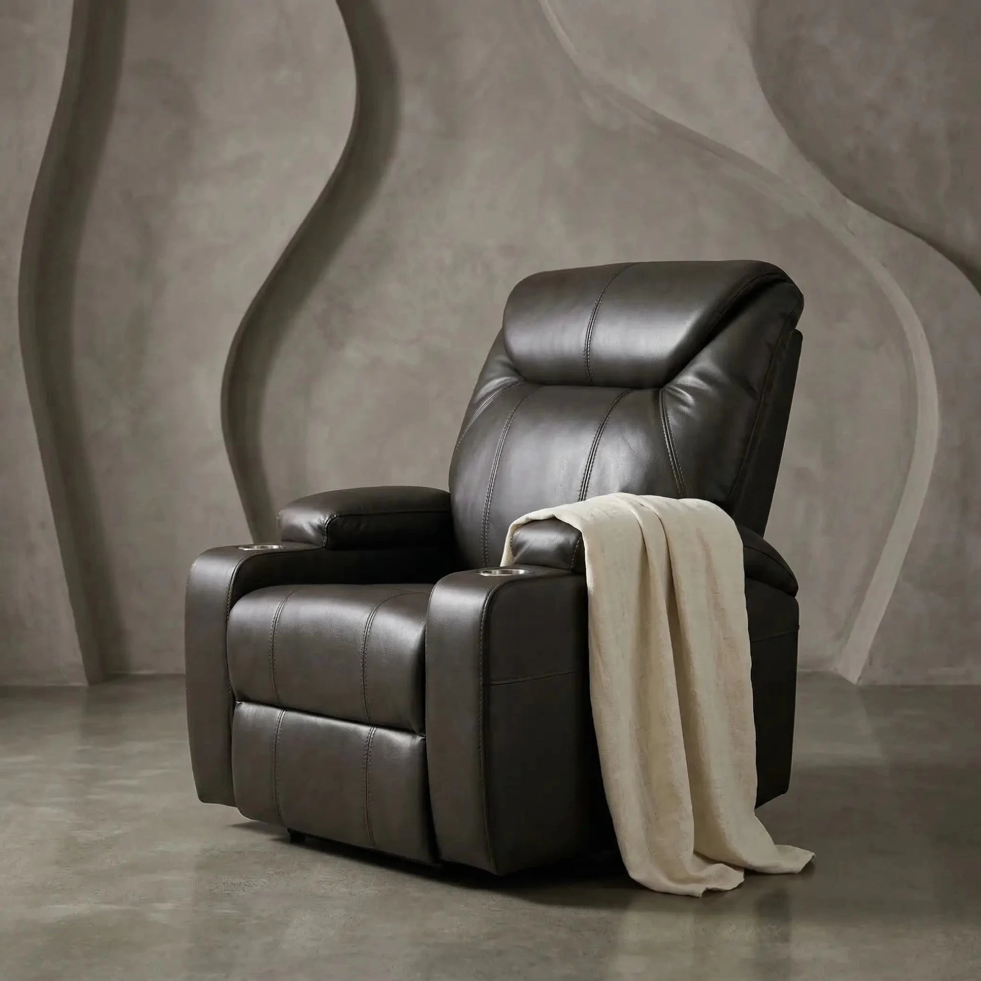 Cinema Grey Electric Leather Recliner Armchair With Two Cup Holders - Furniture Instore