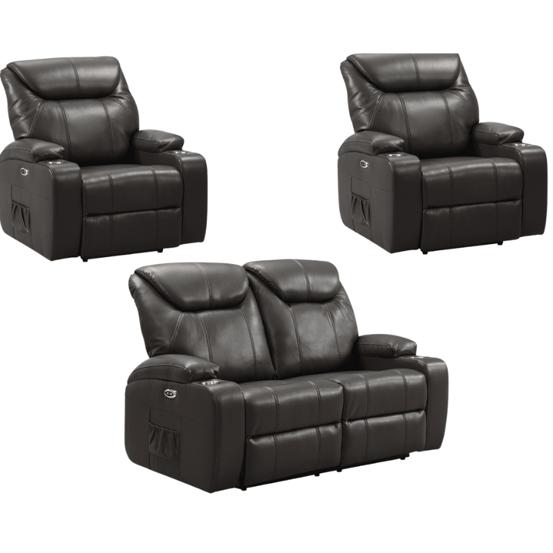 Cinema Grey Electric 2+1+1 Leather Recliner Sofa With Two Cup Holders - Furniture Instore