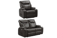 Cinema Grey Leather Electric 2+1 Recliner Sofa Set With Two Cup Holders