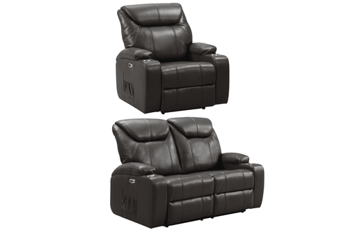Cinema Grey Leather Electric 2+1 Recliner Sofa Set With Two Cup Holders