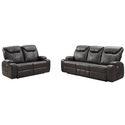 Cinema Grey Electric Leather 3+2 Recliner Sofa Set With Two Cup Holders - Furniture Instore