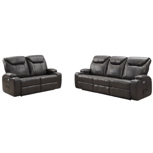 Cinema Grey Electric Leather 3+2 Recliner Sofa Set With Two Cup Holders
