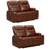 Cinema Tan Electric 2+2 Leather Recliner Sofa Set  With Two Cup Holders
