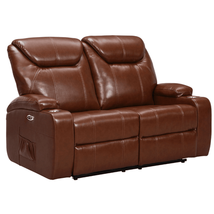 Brown leather reclining sofa on a white background