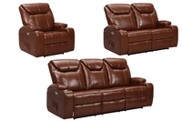 Cinema Tan Electric Leather 3+2+1 Seater Recliner Sofa Set With Two Cup Holders