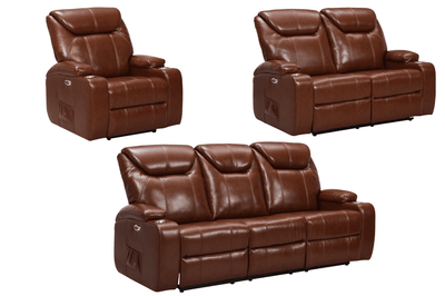 Cinema Tan Electric Leather 3+2+1 Seater Recliner Sofa Set With Two Cup Holders