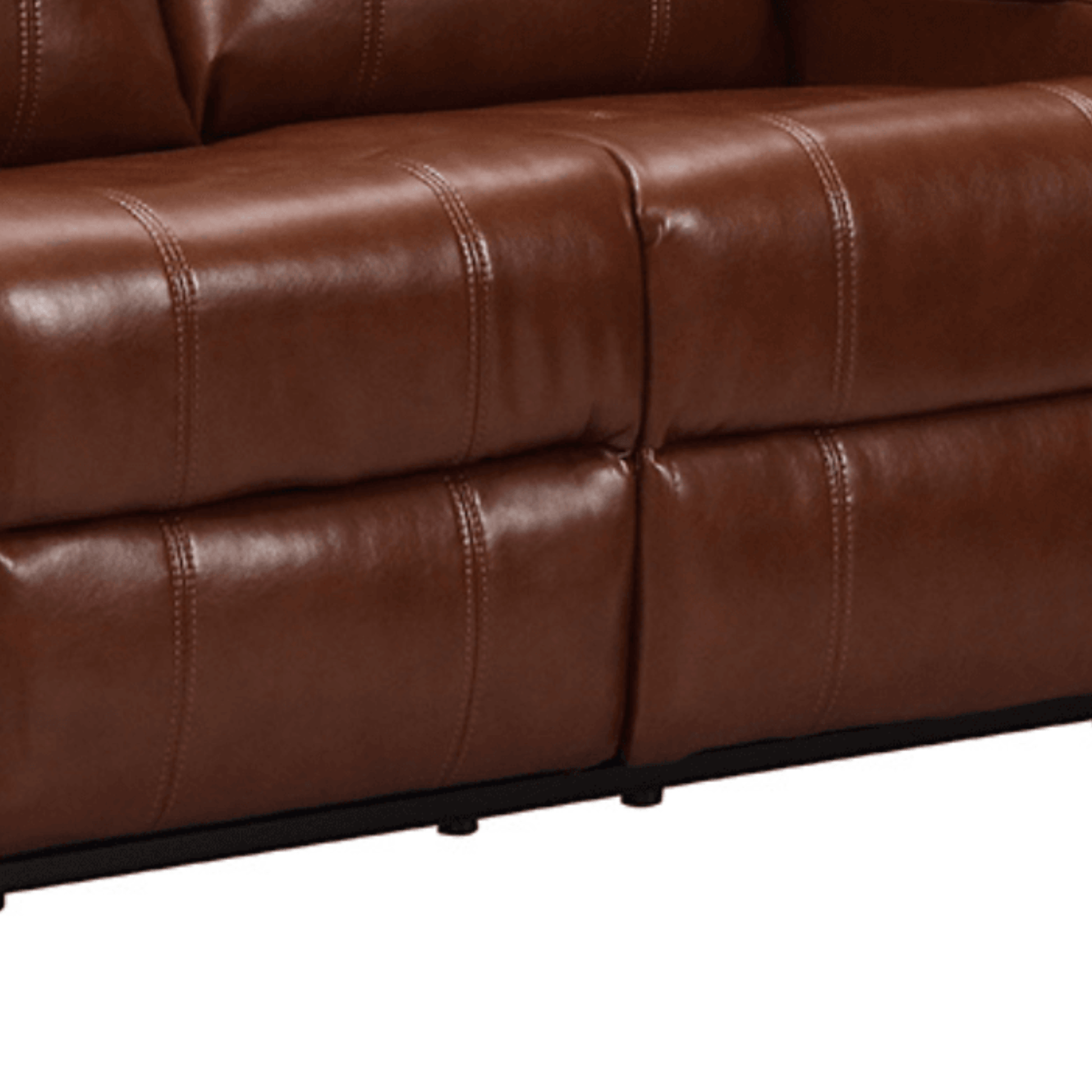 Brown leather sofa with a close-up view of the cushions on a white background