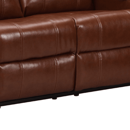 Brown leather sofa with a close-up view of the cushions on a white background