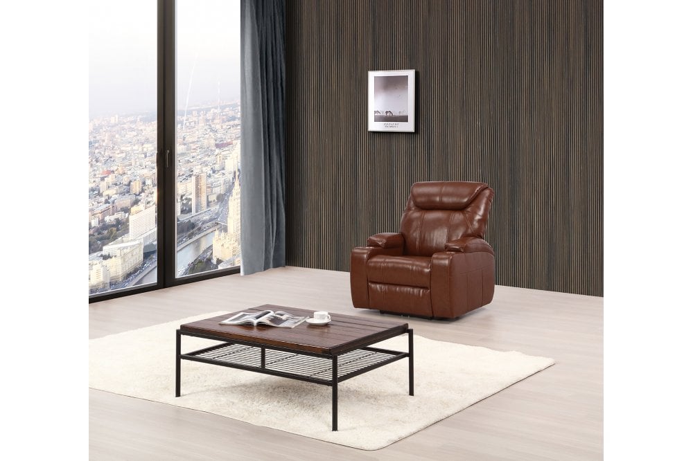 Cinema Tan Electric Leather 3+1+1 Seater Recliner Sofa Set With Two Cup Holders - Furniture Instore