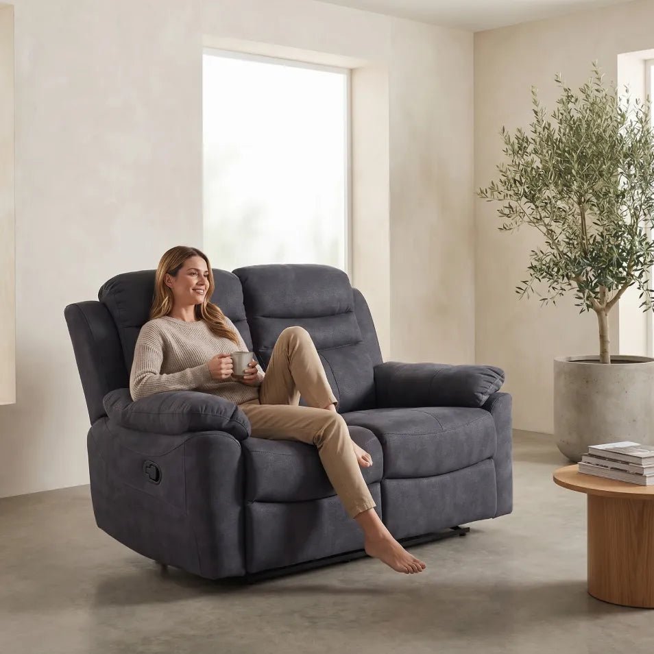 Conway Grey Fabric Manual Recliner 2 Seater Sofa - Furniture Instore