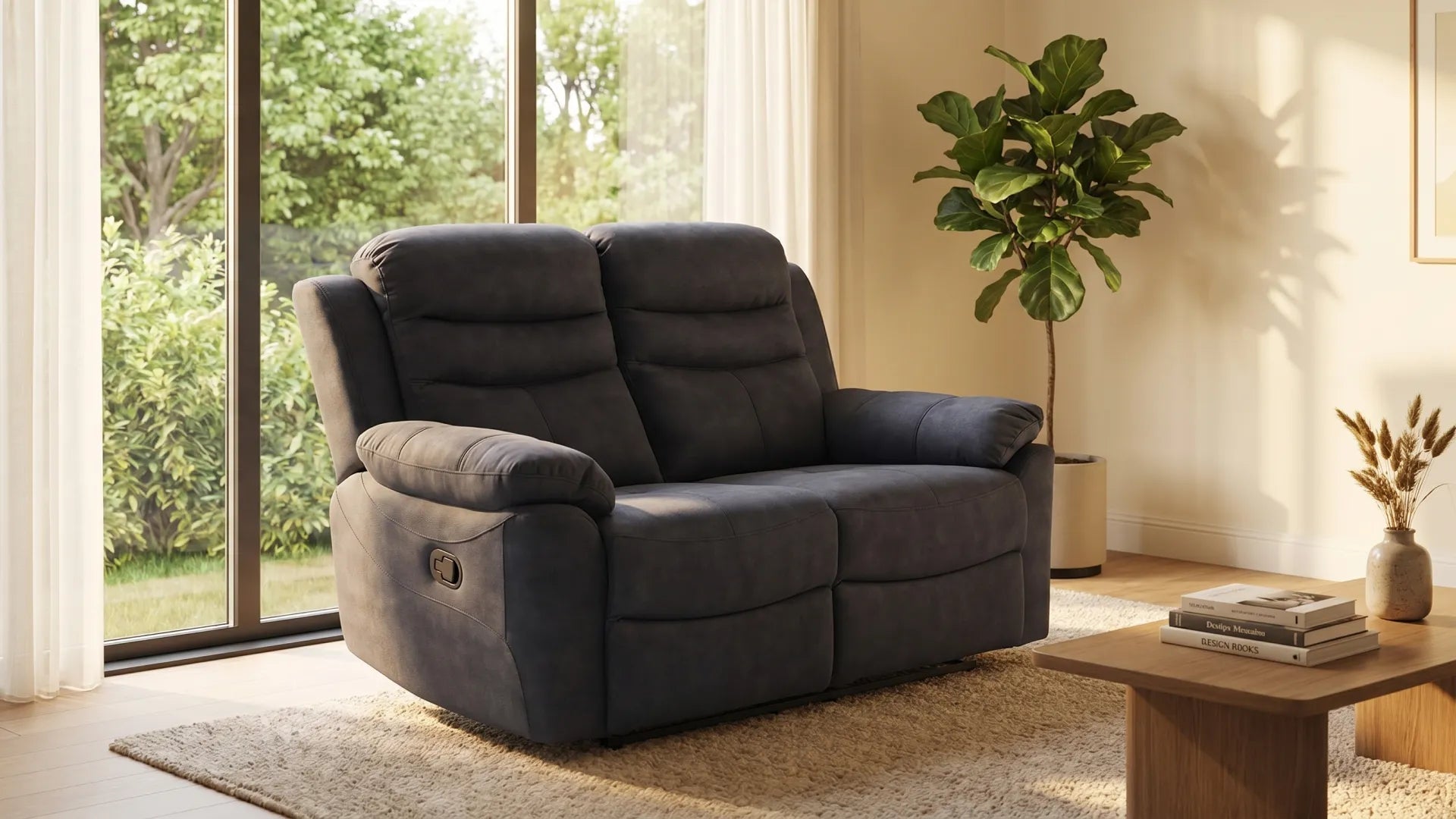 Conway Grey Fabric Manual Recliner 2 Seater Sofa - Furniture Instore