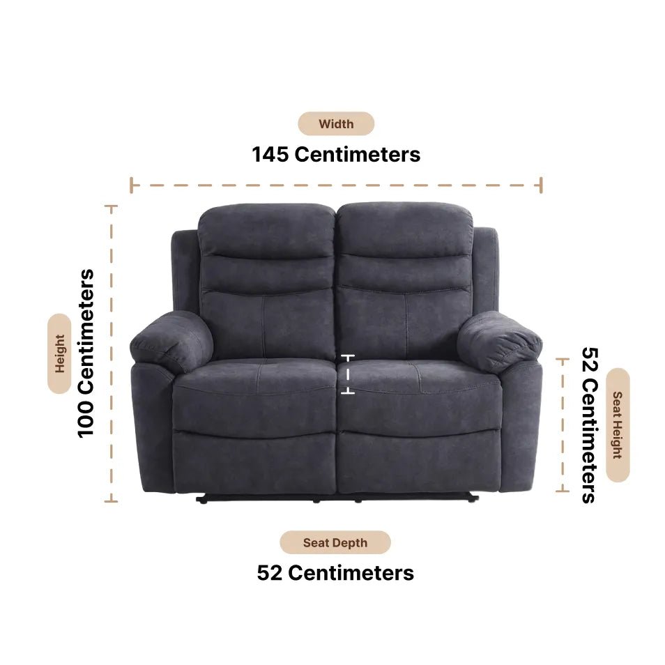 Conway Grey Fabric Manual Recliner 2 Seater Sofa - Furniture Instore
