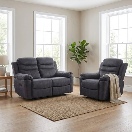 Conway Grey Fabric Manual Recliner 2+1 Seater Sofa Set - Furniture Instore