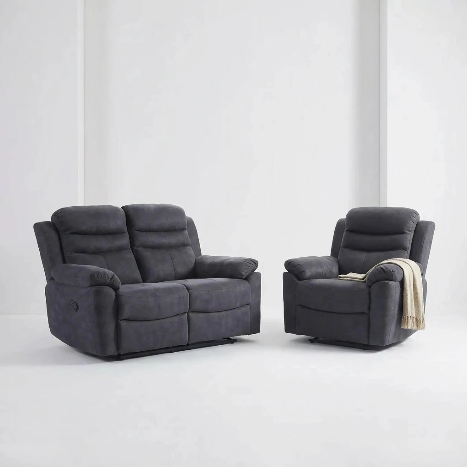 Conway Grey Fabric Manual Recliner 2+1 Seater Sofa Set - Furniture Instore