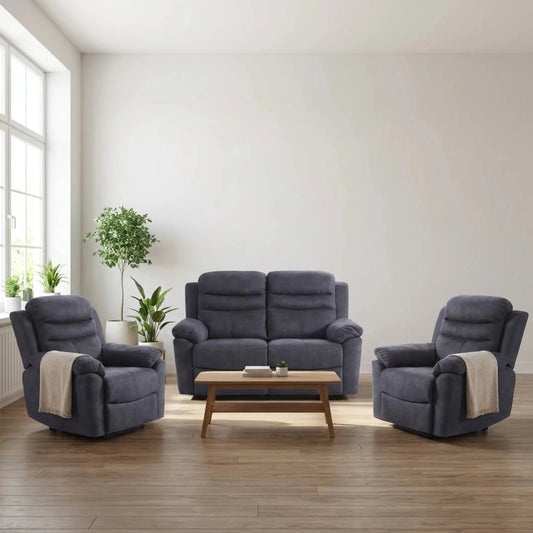 Conway Grey Fabric Manual Recliner 2+1+1 Seater Sofa Set - Furniture Instore