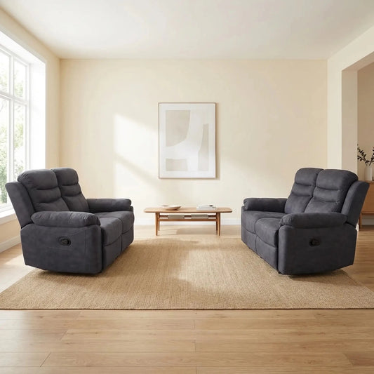 Conway Grey Fabric Manual Recliner 2+2 Seater Sofa Set - Furniture Instore