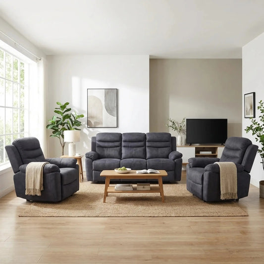 Conway Grey Fabric Manual Recliner 3+1+1 Seater Sofa Set - Furniture Instore