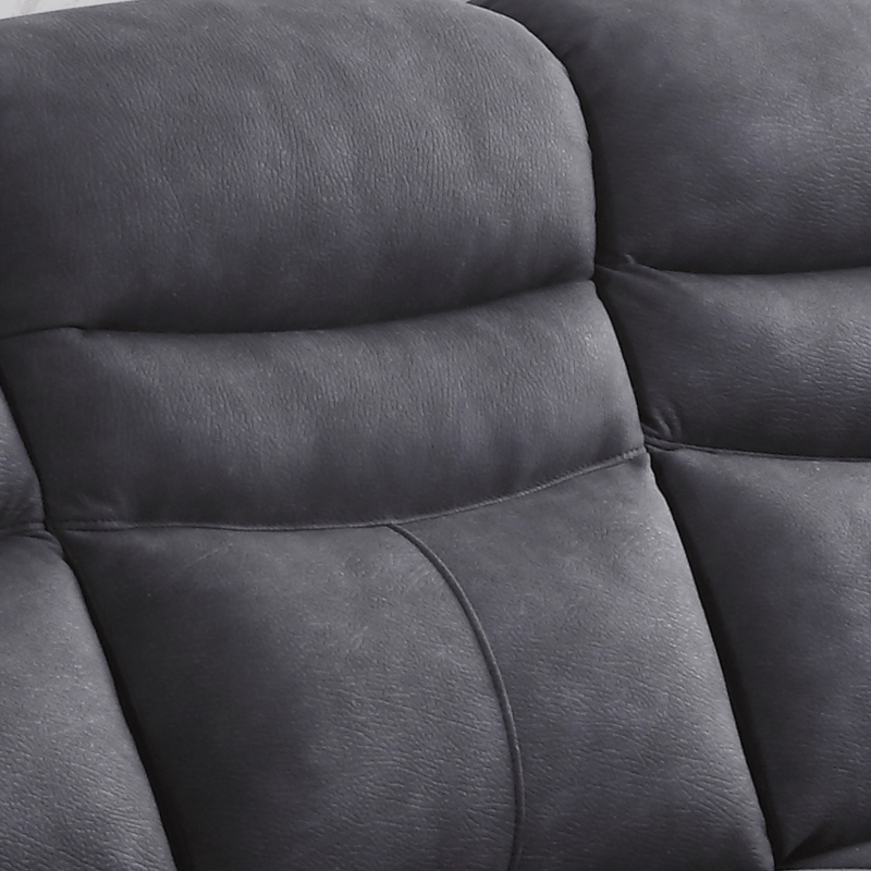 Close-up of a grey leather sofa