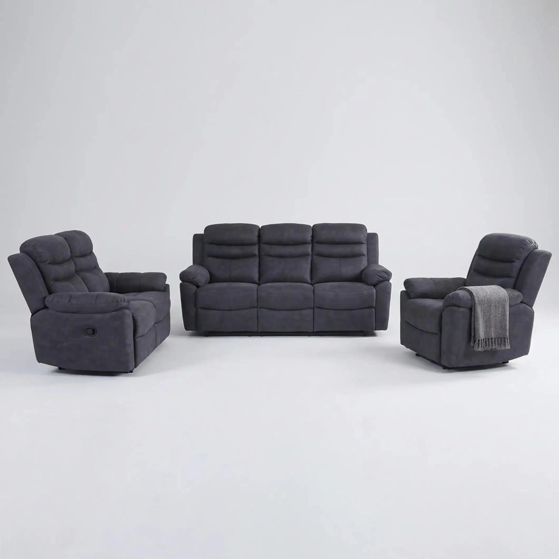 Conway Grey Fabric Manual Recliner 3+2+1 Seater Sofa Set - Furniture Instore