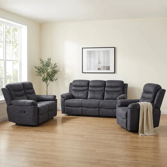 Conway Grey Fabric Manual Recliner 3+2+1 Seater Sofa Set - Furniture Instore