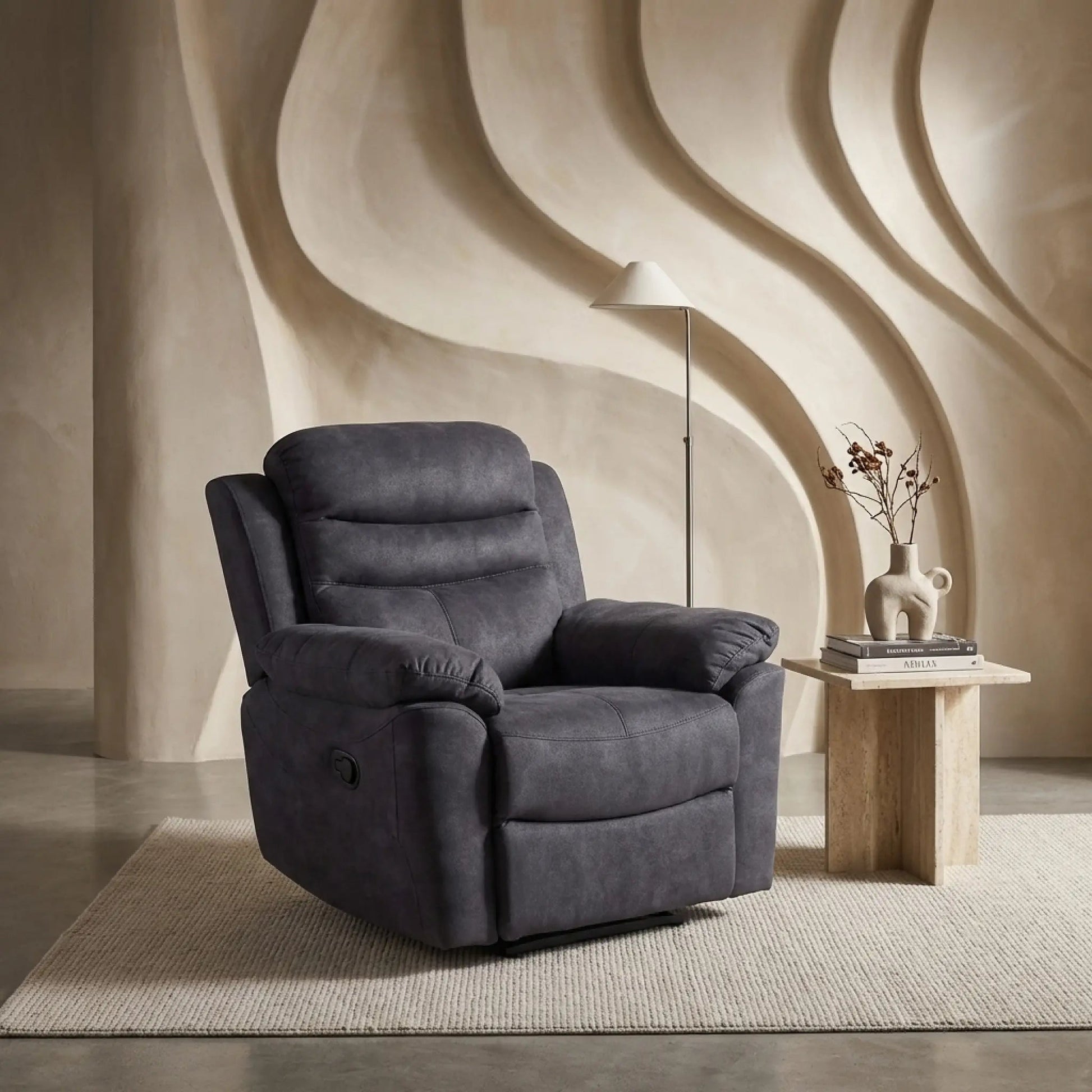Conway Grey Fabric Manual Recliner Armchair - Furniture Instore