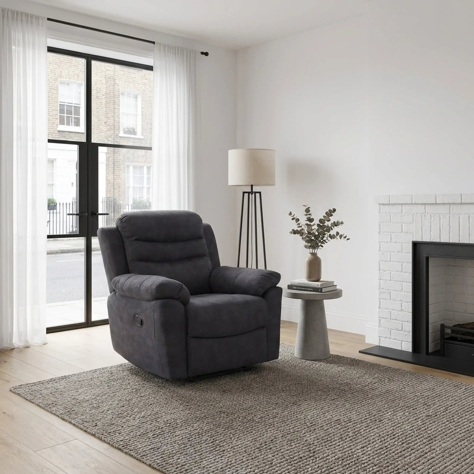 Conway Grey Fabric Manual Recliner Armchair - Furniture Instore