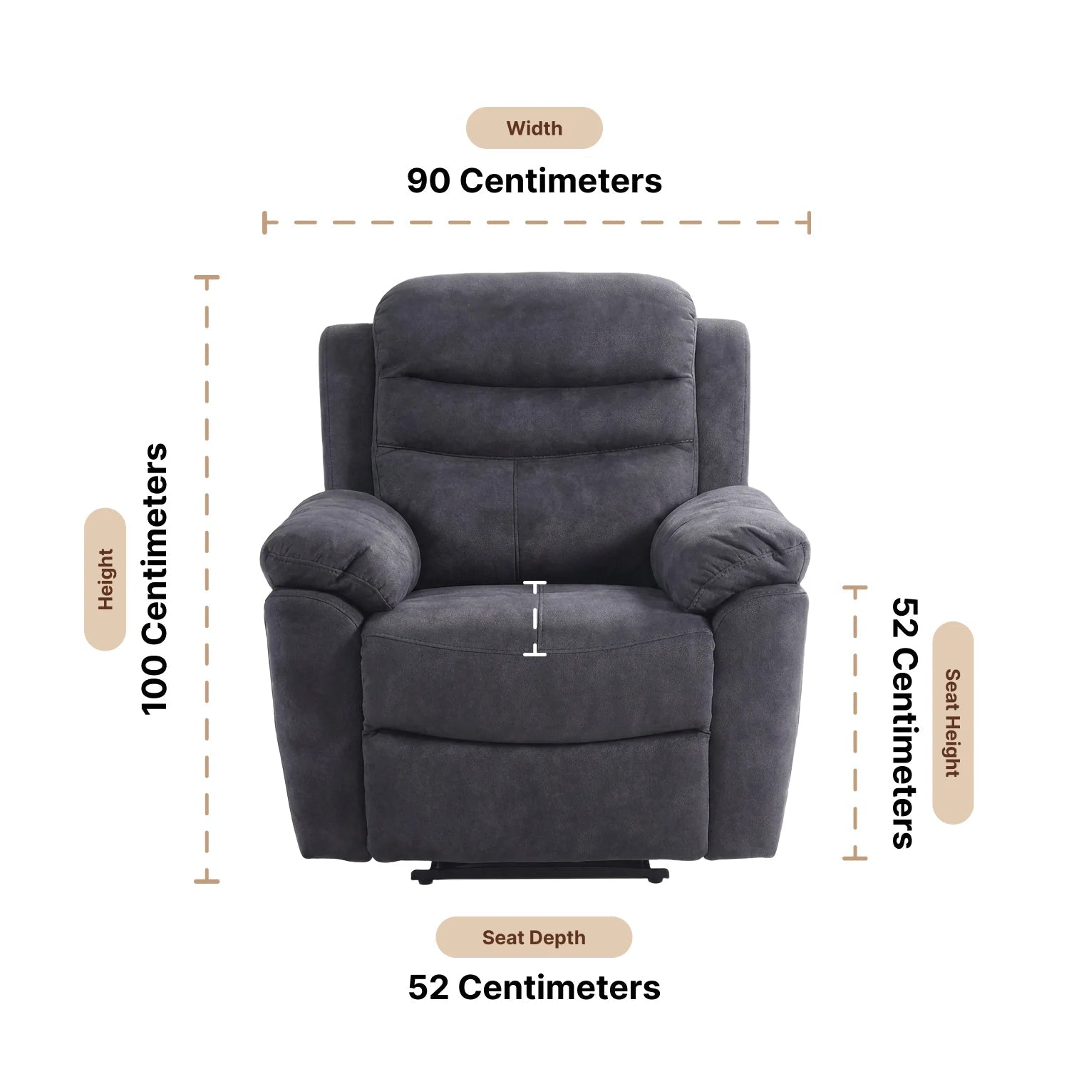 Conway Grey Fabric Manual Recliner Armchair Dimensions