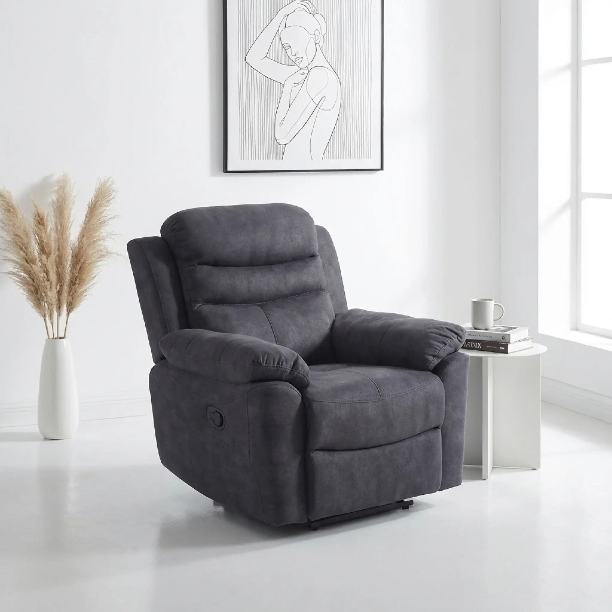 Conway Grey Fabric Manual Recliner Armchair - Furniture Instore