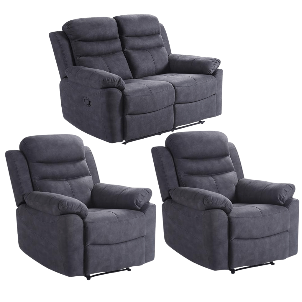 Conway Grey Fabric Manual Recliner 2+1+1 Seater Sofa Set - Furniture Instore