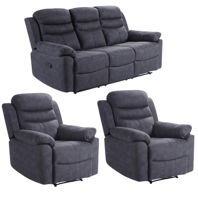 Conway Grey Fabric Manual Recliner 3+1+1 Seater Sofa Set