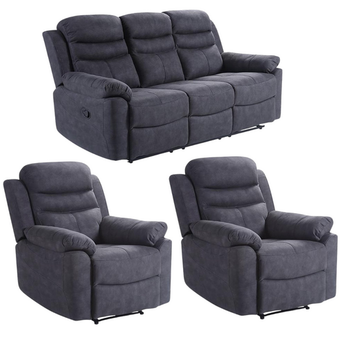 Conway Grey Fabric Manual Recliner 3+1+1 Seater Sofa Set