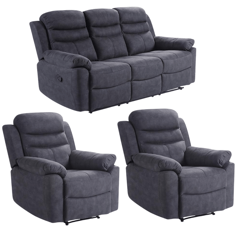 Conway Grey Fabric Manual Recliner 3+1+1 Seater Sofa Set - Furniture Instore