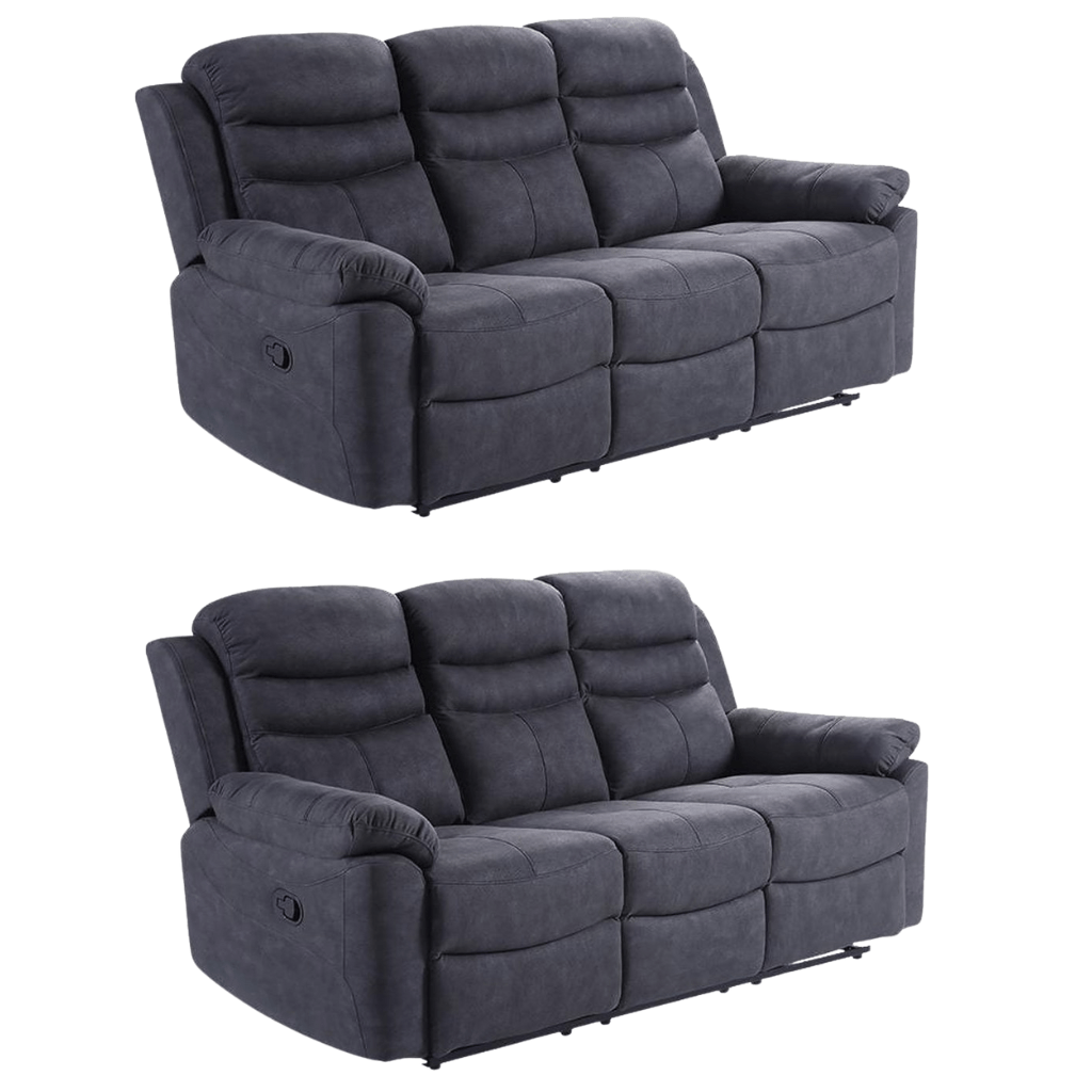 Conway Grey Fabric Manual Recliner 3+3 Seater Sofa Set - Furniture Instore