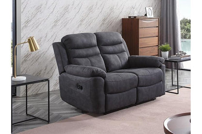 Grey suede fabric recliner 2 seater sofa in modern living room – contemporary two seater reclining couch for stylish and comfortable home interiors
