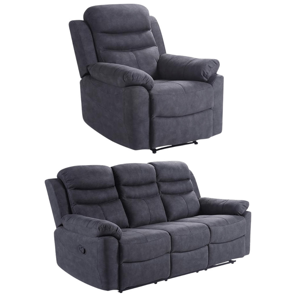 Conway Grey Fabric Manual Recliner 3+1 Seater Sofa Set - Furniture Instore