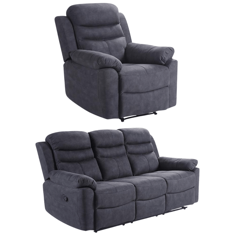 Conway Grey Fabric Manual Recliner 3+1 Seater Sofa Set - Furniture Instore