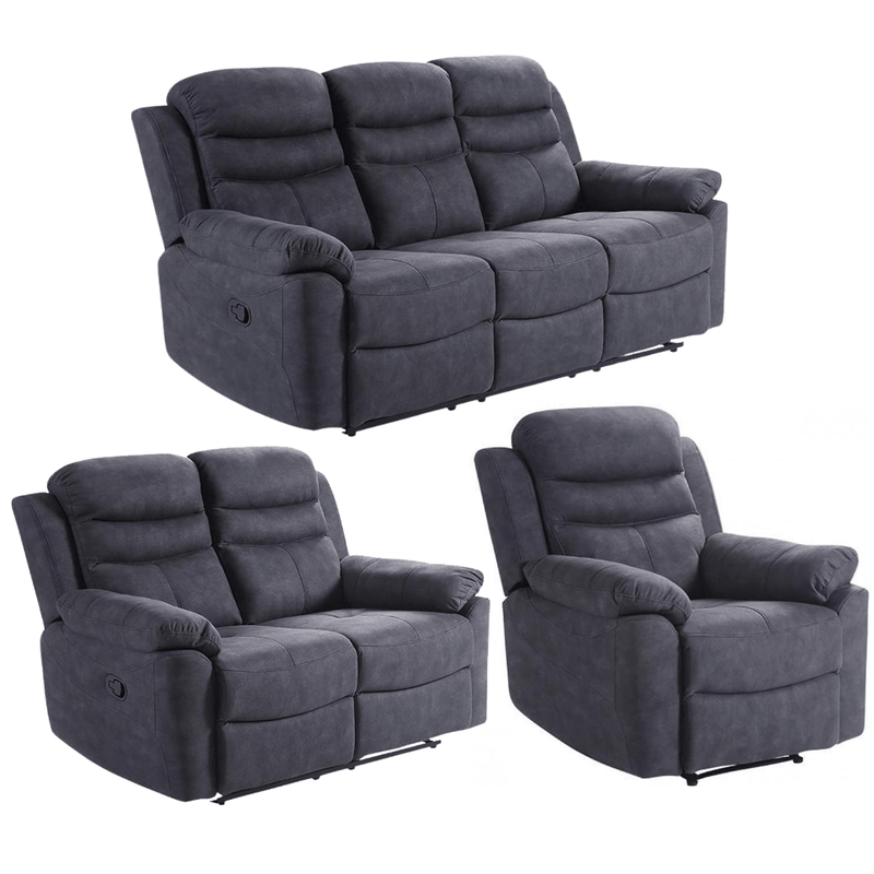 Conway Grey Fabric Manual Recliner 3+2+1 Seater Sofa Set - Furniture Instore