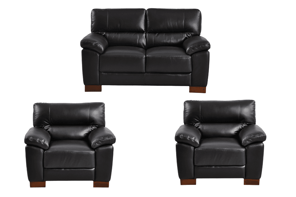 Dalmore Genuine Leather Black 2+1+1 Seater Sofa Set