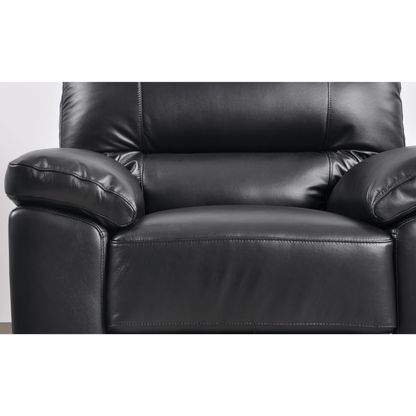 Dalmore Black armchair close-up view in room setting with modern sleek design